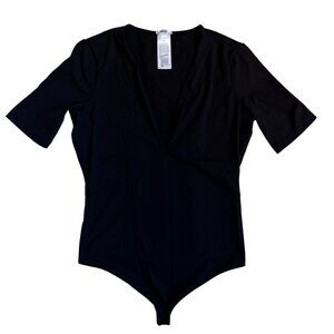 Wolford Deep V String Short Sleeve Bodysuit (Black) - Size Medium